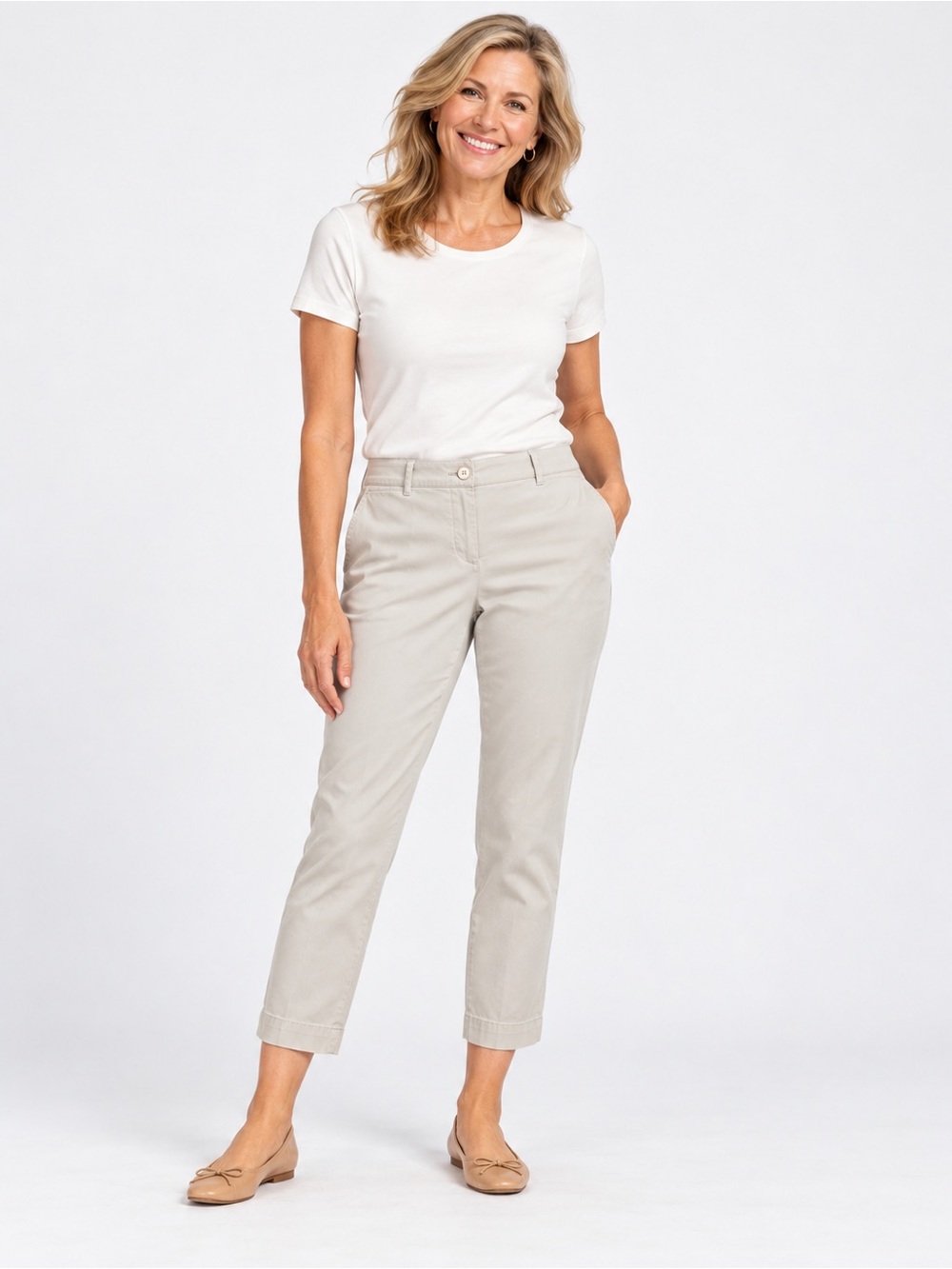 Talbots Ankle-Length Cropped Chino Pants in Light Beige